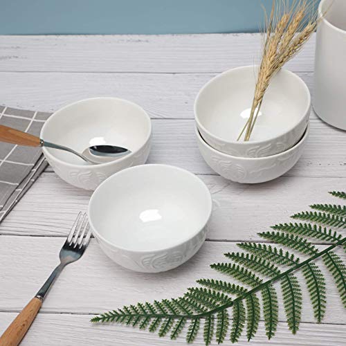 amhomel Cereal Bowls Set of 10 with Embossed Texture, Small Soup Bowls, 11 Ounce Porcelain Deep Bowls for Ice Cream Dessert and Condiment, Lead-Free, Dishwasher & Microwave Safe - White, 4.5 Inch