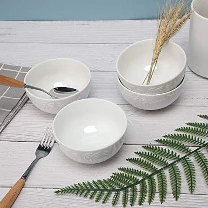 amhomel Cereal Bowls Set of 10 with Embossed Texture, Small Soup Bowls, 11 Ounce Porcelain Deep Bowls for Ice Cream Dessert and Condiment, Lead-Free, Dishwasher & Microwave Safe - White, 4.5 Inch