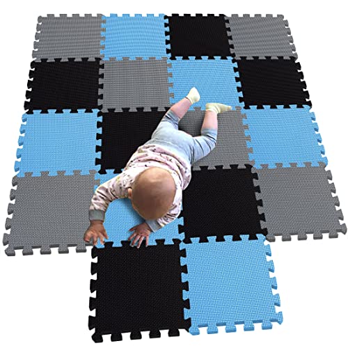 MQIAOHAM® Children Puzzle mat Play mat Squares Play mat Tiles Baby mats for Floor Puzzle mat Soft Play mats Girl playmat Carpet Interlocking Foam Floor mats for Baby Black Blue Grey 104107112