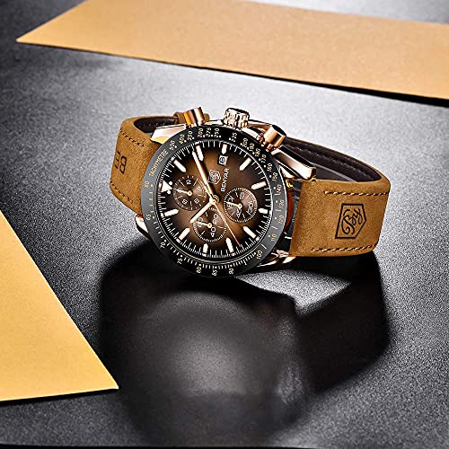 BENYAR Mens Watches Quartz Movement Chronograph Leather Strap Fashion Business Sport Design 30M Waterproof Scratch Resistant Elegant Gifts for Men