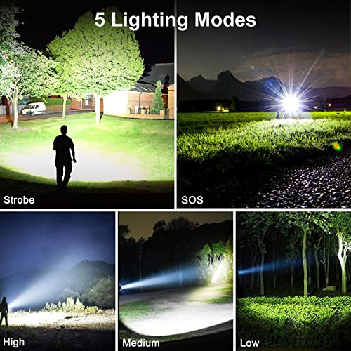 BengMxj Rechargeable LED Flashlights, 90000 High Lumens Flashlight, XHP70 Tactical Flashlight with Zoomable, 5 Modes, Super Bright Waterproof Flashlights for Emergencies, Camping, Hiking