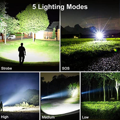 BengMxj Rechargeable LED Flashlights, 90000 High Lumens Flashlight, XHP70 Tactical Flashlight with Zoomable, 5 Modes, Super Bright Waterproof Flashlights for Emergencies, Camping, Hiking