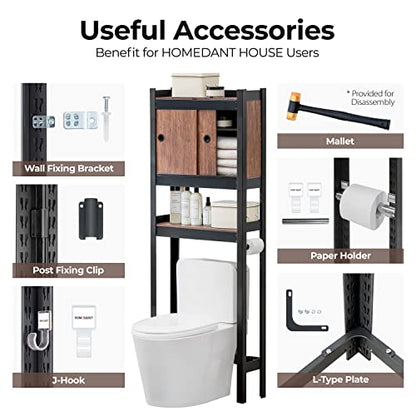 HOMEDANT House Over The Toilet Storage Cabinet Fully Adjustable Shelf Organizer Bathroom Easy Assemble Shelf Black 24.4" W x 8.6" D x 65.4" H