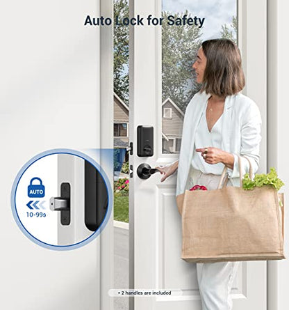 Veise Fingerprint Door Lock with 2 Lever Handles - Keyless Entry Door Lock with Handle, Electronic Keypad Deadbolt Front Door Lock Set, Auto Lock, 1 Touch Locking, Easy Installation, Oil Rubbed Bronze