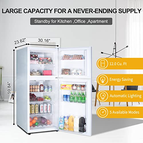 Frestec 12.1 CU' Refrigerator with Freezer, Apartment Size Refrigerator Top Freezer, 2 Door Fridge with Adjustable Thermostat Control, Freestanding, Door Swing, White (FR 1202 WH)