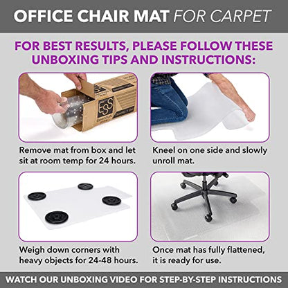 OFM Office Chair Mat for Carpet – Computer Desk Chair Mat for Carpeted Floors – Easy Glide Rolling Plastic Floor Mat for Office Chair on Carpet for Work, Home, Gaming with Extended Lip (36” x 48”)