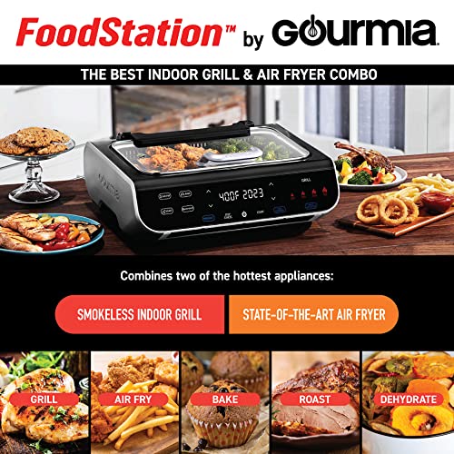 Gourmia Smokeless Indoor Grill & Air Fryer raclette grill with Smoke Extracting Technology Extra-Large Nonstick Cooking electric grill indoor Korean BBQ Style 6 Quart FoodStation™