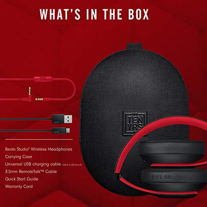 Beats Studio3 Wireless Noise Cancelling Over-Ear Headphones - Apple W1 Headphone Chip, Class 1 Bluetooth, 22 Hours of Listening Time, Built-in Microphone - Defiant Black-Red (Latest Model)