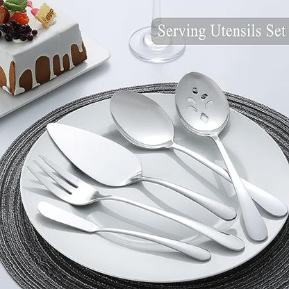 APEO 45 Piece Stainless Steel Silverware Set for 8 with Serving Utensils, Durable Flatware Sets, Forks Spoons and Knives Set, Food-Grade Cutlery Set for Home Kitchen Restaurant Hotel, Dishwasher Safe