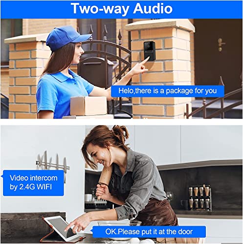 Wireless Doorbell Camera 2.5WiFi Video Doorbell with Chime Home Security Camera Doorbell ，Free Cloud Storage Rechargeable Battery Real-time Alerts Night Vision
