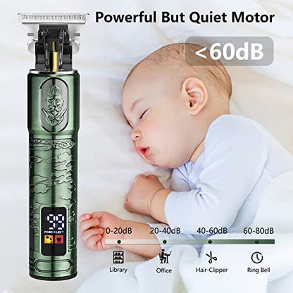 GSKY Hair Trimmer for Men Professional, Men's Hair Clippers T Blade Clippers for Hair Cutting, Zero Gapped Cordless Beard Trimmer with LED Display for Gift, Barbers and Stylists, Green 1pcs