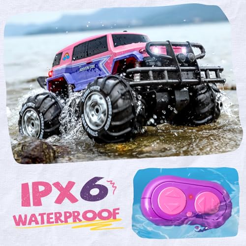 Ruko 1601AMP3 Amphibious RC Truck for Girls, IPX6 Warterproof Monster Truck, 1:10 Large Remote Control Car for All Terrain, 2 Rechargeable Batteries for 50 Min Fun Time, Gifts for Kids