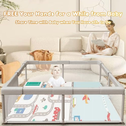 Baby Playpen with Mat Small Playpen Play Pin for Babies and Toddlers 49 x 49 inch Baby Fence Playards Nursery Furniture Set