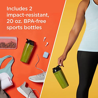 Oster Personal Blender for Shakes, Smoothies, and Single Serve Portable Cups with 2 20-ounce On-the-Go Spill Proof Cups and Lids, BPA-Free & Dishwasher-Safe, Black