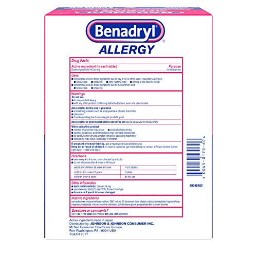 Benadryl Ultratabs Go Packs, Antihistamine Allergy Medicine Tablets with Diphenhydramine HCl, Convenient for Travel & On-The-Go Cold & Allergy Relief, 60 Packets of 2 Tablets
