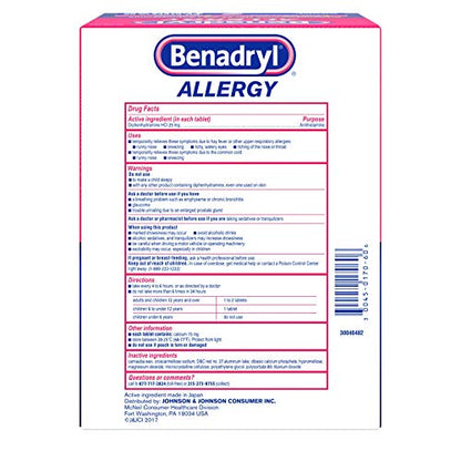 Benadryl Ultratabs Go Packs, Antihistamine Allergy Medicine Tablets with Diphenhydramine HCl, Convenient for Travel & On-The-Go Cold & Allergy Relief, 60 Packets of 2 Tablets
