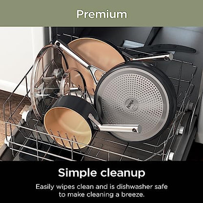 Ninja CW99009 Extended Life Premium Ceramic Cookware Set, Nonstick Fry Pans, PFAS Free, Healthy Cooking, Oven Safe to 550°F, Dishwasher Safe, All Stovetops & Induction Compatible, Grey, 9 Piece Set