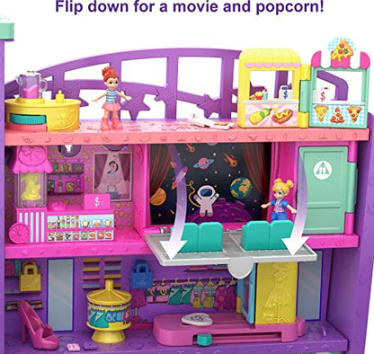 Polly Pocket Dolls and Playset, Mega Mall with 3 Micro Dolls, Toy Car and Accessories, 6 Floors and Elevator, Toys for Kids (Amazon Exclusive)