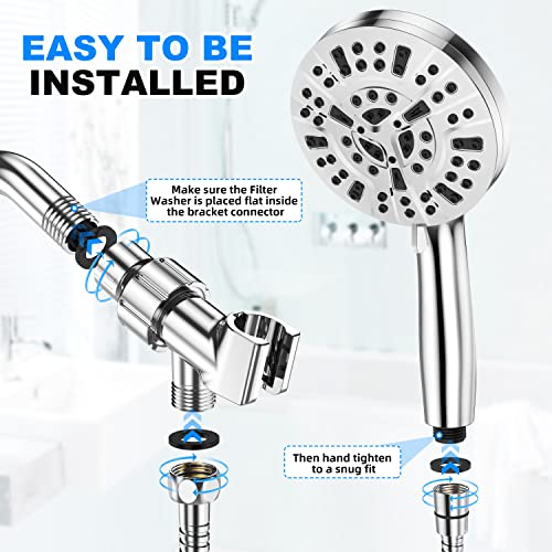 JiaSifu 10-Mode Handheld Shower Head Set, High Pressure Shower Head with 59” Stainless Steel Hose and Adjustable Brass Bracket, All Chrome Finish（Model: US-14591）