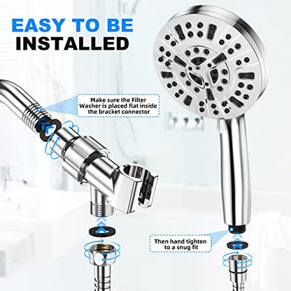 JiaSifu 10-Mode Handheld Shower Head Set, High Pressure Shower Head with 59” Stainless Steel Hose and Adjustable Brass Bracket, All Chrome Finish（Model: US-14591）