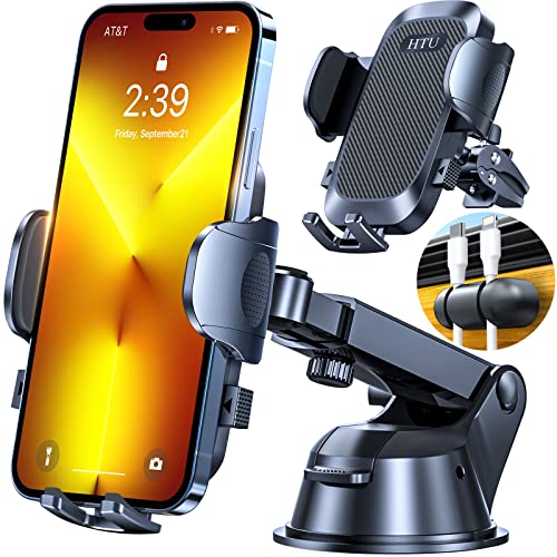 HTU 𝟮𝟬𝟮𝟯 𝐔𝐩𝐠𝐫𝐚𝐝𝐞𝐝 Cell Phone Holder for Car【Powerful Suction Cup Never Fall】 Universal Car Phone Holder Mount for Dashboard Windshield Air Vent Long Arm Cell Phone Car Mount Thick Case