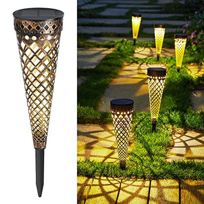 RECHOO Solar Garden Lights, 6 Pack Garden Decor Solar Outdoor Lights Decorative, Warm White & Cool White Garden Lights Solar Powered Waterproof, Outdoor Solar Lights for Yard Patio Backyard Decor