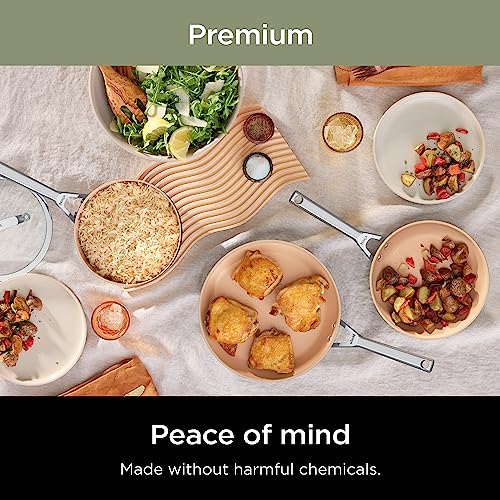 Ninja CW99009 Extended Life Premium Ceramic Cookware Set, Nonstick Fry Pans, PFAS Free, Healthy Cooking, Oven Safe to 550°F, Dishwasher Safe, All Stovetops & Induction Compatible, Grey, 9 Piece Set