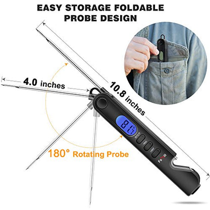 Famili Instant Read Meat Thermometer for Cooking and Grilling, Kitchen Gadgets, Ultra Fast Thermometer with Backlight, Magnet, Calibration, and Foldable Probe for Kitchen, Outdoor Grilling and BBQ