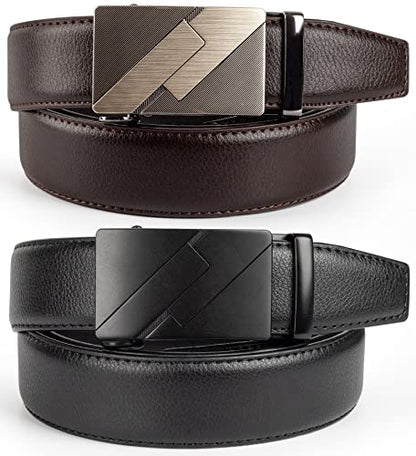 Truyis Gurzita Ratchet Belt for Men Women 2 Pack,1 3/8" Leather Ratchet Belt,Adjustable Slide Click Belt in Gift Set Box