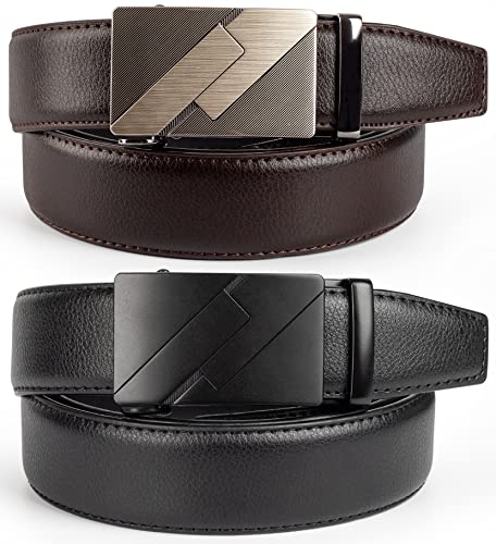 Truyis Gurzita Ratchet Belt for Men Women 2 Pack,1 3/8" Leather Ratchet Belt,Adjustable Slide Click Belt in Gift Set Box
