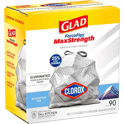 Glad Protection Series ForceFlex Plus Drawstring Mountain Air Odor Shield With Clorox 13 Gallon 1/90ct