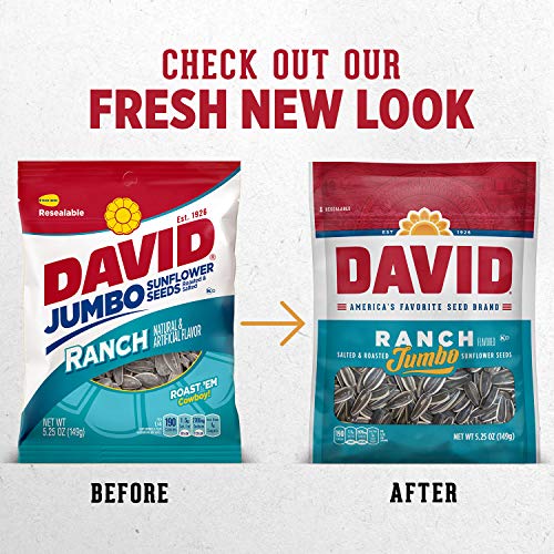 DAVID SEEDS Roasted and Salted Ranch Jumbo Sunflower Seeds, 5.25 oz (Pack of 2)
