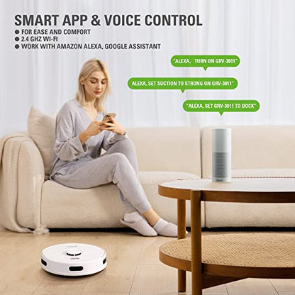 Greenworks Robot Vacuum GRV-3011, Intelligent LDS Laser Navigation, Automatic Path Planning，2000Pa Powerful Suction，Auto Dust Collection, for Pet Hair, Hard Floor, Carpet