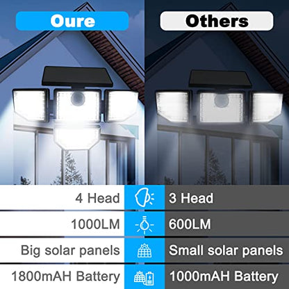 DAYBETTER Solar Powered Lights Outdoor - Motion Sensor Security Light with 4 Head 3 Modes Wall Floodlights IP65 Waterproof LED Flood Light for Outside Patio Garden Yard (2 Packs)