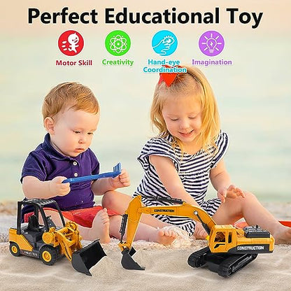 deAO Excavator Toys Set for Toddler Boys Friction Powered Push and Go Construction Truck Toy for Kids 3+ Engineering Vehicle Toys with Excavator & Bulldozer for Boys Girls Gifts