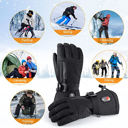 Battery Heated Gloves for Men Women,Rechargeable Electric Heated Ski Gloves Touchscreen,Winter Hand Warmer Gloves for Cycling Motorcycling Hunting Hiking