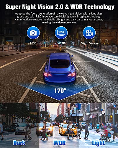 Dash Cam Front and Rear Inside, 4K/2.5K Full HD Dash Camera for Cars with Free 32GB SD Card,Built-in Super Night Vision,170°Wide Angle,WDR, Loop Recording, 24H Parking Mode
