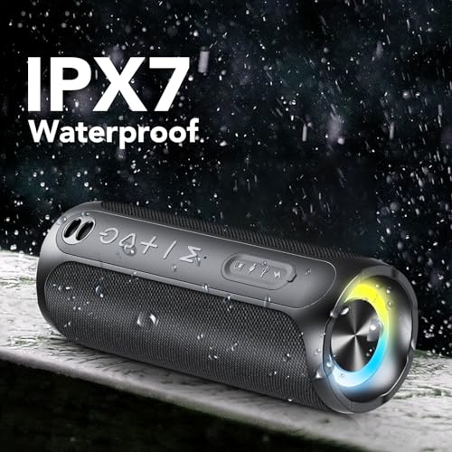 Portable Bluetooth Speakers, IPX7 Waterproof Speaker Bluetooth Wireless, 20W Loud Stereo Sound, 24H Playtime, RGB Lights, Dual Pairing, Bluetooth 5.3 Wireless Speaker for Travel Outdoor Home