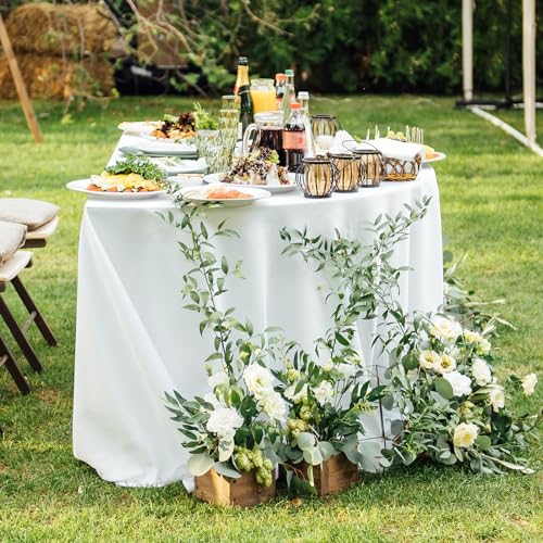 Fayavoo 6 Pack White Tablecloth 58 x 84 Inch Rectangle Table Cover Stain and Wrinkle Resistant Washable Polyester Table Cloth for Decorative Table Cover for Dining Table, Buffet Parties and Camping