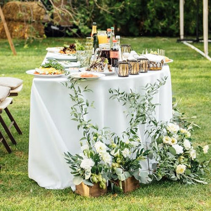 Fayavoo 6 Pack White Tablecloth 58 x 84 Inch Rectangle Table Cover Stain and Wrinkle Resistant Washable Polyester Table Cloth for Decorative Table Cover for Dining Table, Buffet Parties and Camping
