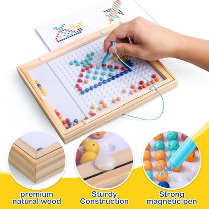FUQUN Magnetic Dots Board for Kids, Magnetic Drawing Board with Magnetic Pen & Beads for Toddlers, Magnetic Dot Art Montessori Preschool Educational Toys, Travel Toys for Kids, 24 Patterns Included
