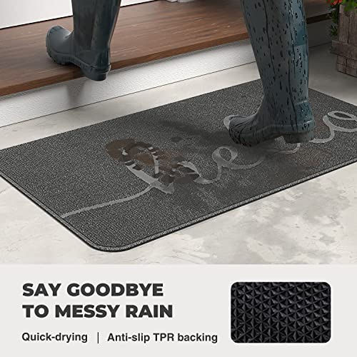 MatEssenz Front Door Mat, Durable Hello Door Mat Outdoor, Resist Dirt Welcome Mat for Shoes Scraper, Low Profile Indoor Door Mats, Doormat for Entrance, Garage, High Traffic Area(24X36, Grey)