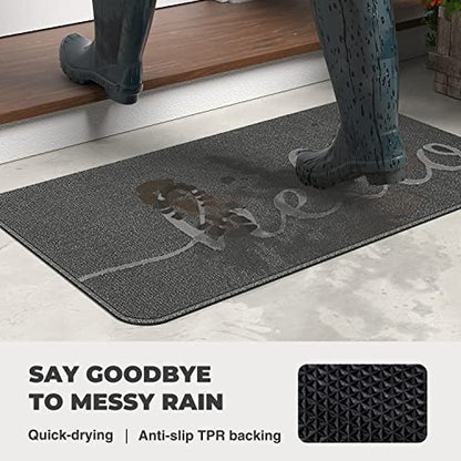 MatEssenz Front Door Mat, Durable Hello Door Mat Outdoor, Resist Dirt Welcome Mat for Shoes Scraper, Low Profile Indoor Door Mats, Doormat for Entrance, Garage, High Traffic Area(24X36, Grey)