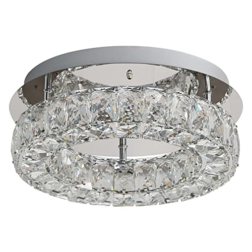 Crystal Ceiling Light Bright Led Ceiling Light Fixtures ,12 in Flush Mount Ceiling Light,ETL Listed Modern Crystal Chandelier for Bedroom, Kitchen, Bathroom, Hallway, 25Watts,3000K,Stainless Steel