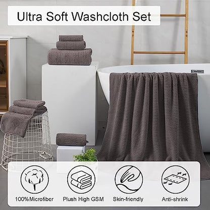 Oliven 4 Piece Brown Washcloth Set 13"x13" Soft Highly Absorbent Quick Dry Bathroom Towels Microfiber Plush Towels Set Woven Towels for Kitchen Hotel Spa Gym
