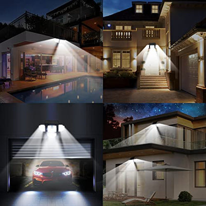 DAYBETTER Solar Powered Lights Outdoor - Motion Sensor Security Light with 4 Head 3 Modes Wall Floodlights IP65 Waterproof LED Flood Light for Outside Patio Garden Yard (2 Packs)