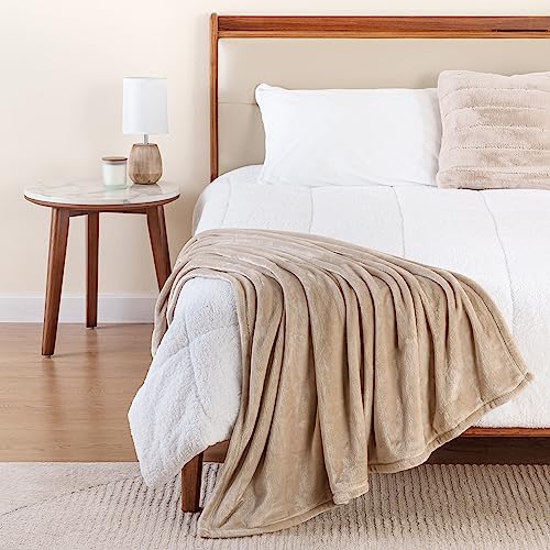 Berkshire Blanket Classic VelvetLoft® Solid Throw Blanket,Lightweight Soft Fuzzy Plush Throw Blanket for Bed and Couch,Grain,50x60 Inches