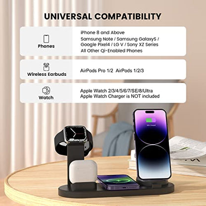 Magnetic Wireless Charger, 4 in 1 Wireless Charging Station Multiple Devices for Apple iPhone 15/15 Pro/15 Plus/15 Pro Max, 14,13,12 Pro/Max/Mini/Plus, AirPods, Apple Watch - Black