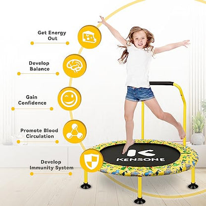 KENSONE 36" Mini Trampoline for Kids, Indoor Small Recreational Trampoline for Toddlers with Bungees, Foam Handle, Leg Suction Cups and Safety Bins, Yellow