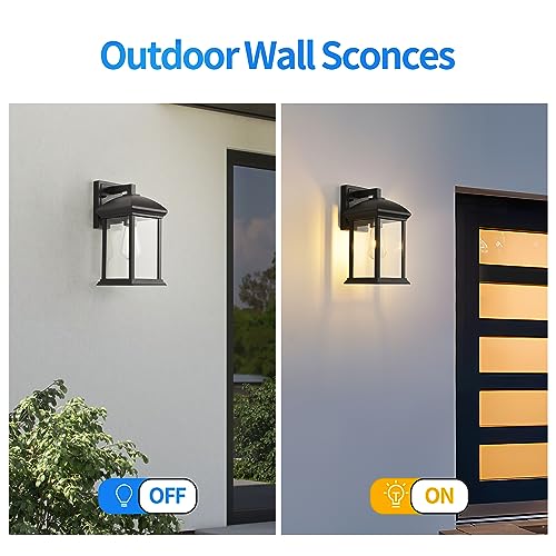 Smeike Large Outdoor Wall Lantern, Matte Black Outdoor Porch Light Wall Mount, Anti-Rust Aluminum Waterproof Sconce Lights, Exterior Lights with Clear Glass for House, Garage, Porch